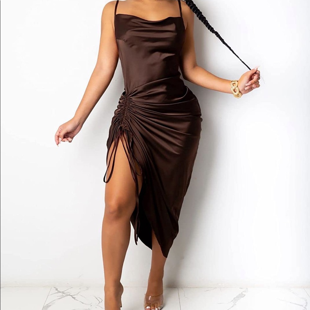 Satin Ruched split dress